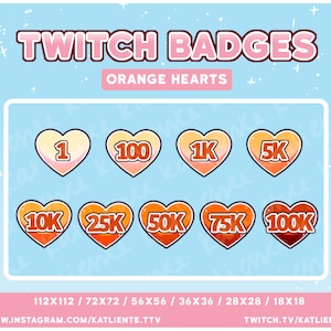 Orange Yellow Pastel Heart Numbered Bit Badge Celestial, Moon, Angel Sub Badges- Twitch Streaming