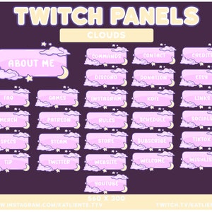 28x PINK Cute Kawaii Space Celestial Stars Moon and Clouds Twitch Panels - Aesthetic, Retro, Indie