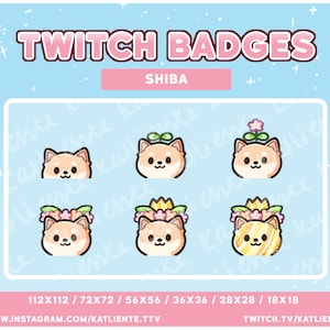 Kawaii Shiba Pet Dog Animal Flower Crown Sub/Bit Badges for Twitch - Cute, Food, Adorable