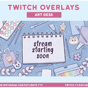 Animated Lofi Artist Desk (BLUE) Twitch Overlays and Scenes - Stream Starting, Be Right Back, Stream Ending, Just Chatting, Gameplay