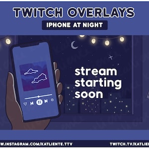 Animated Lofi Nighttime Iphone Twitch Overlays and Scenes (BROWN SKINTONE) - Stream Starting, Be Right Back, Stream Ending, Just Chatting
