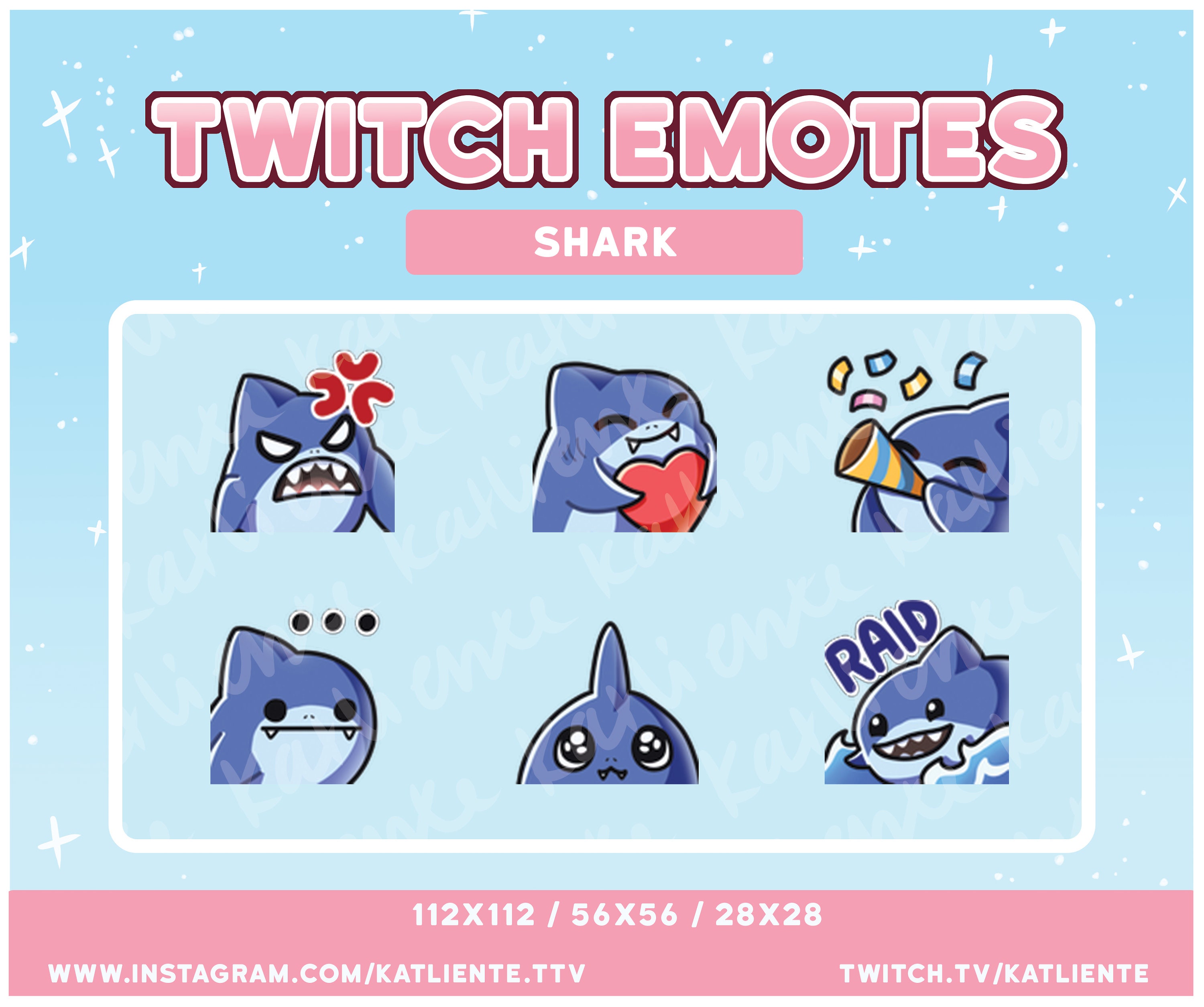 Kawaii Blue Shark Sea Emotes for Streaming Twitch Discord Etsy