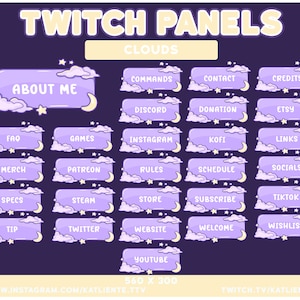 28x Cute Kawaii Space Celestial Stars Moon and Clouds Twitch Panels - Aesthetic, Retro, Indie