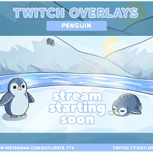 VOLLSTÄNDIG INDIVIDUALISIERBARE Animierte Adorable Pinguin Vogel Tier Twitch Overlays und Szenen - Stream Beginnend, Be Right Back, Stream Ending