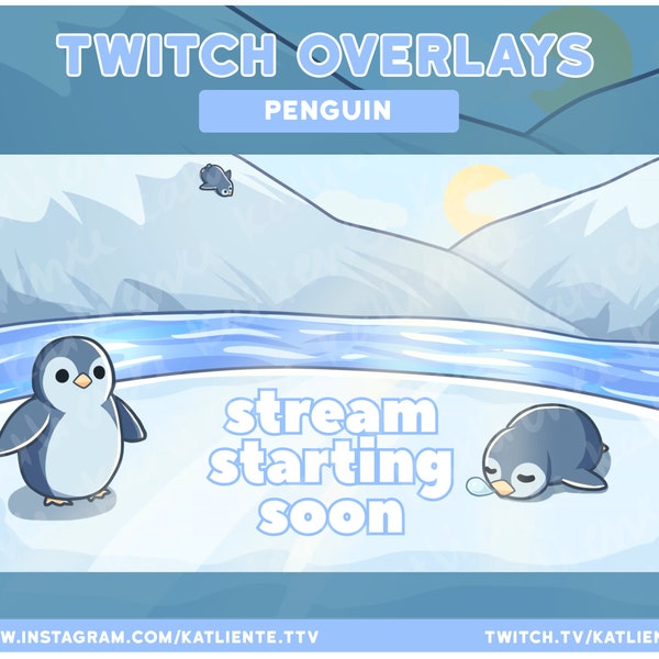 FULLY CUSTOMIZABLE Animated Adorable Penguin Bird Animal Twitch Overlays and Scenes - Stream Starting, Be Right Back, Stream Ending