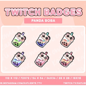 Kawaii Panda Bear Bubble Milk Tea Boba Drink Sub/Bit Badges - Twitch