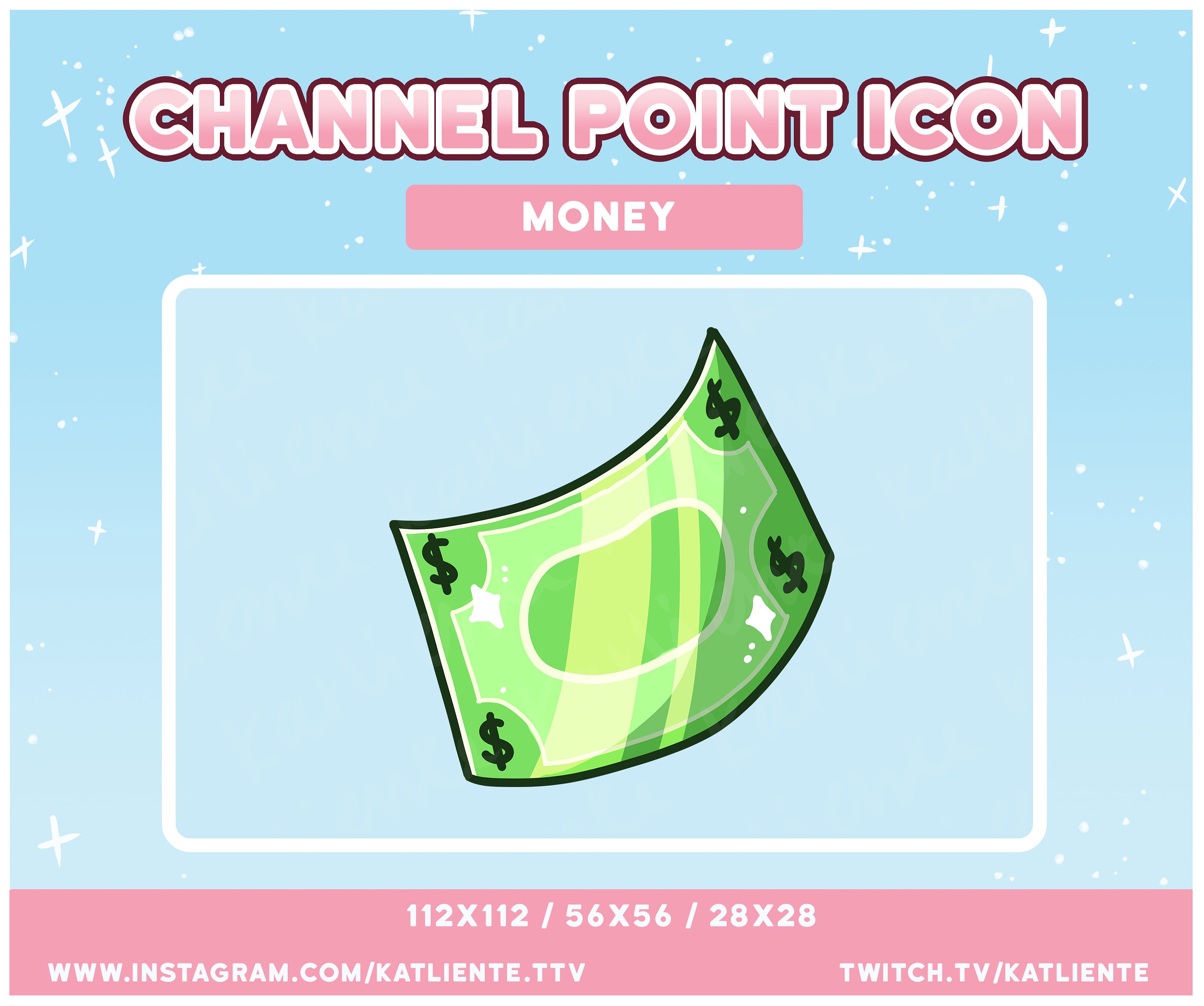 GREEN Money Cash Coin Dollar Money Bag Bills Channel Point Icon for Twitch