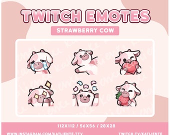 Kawaii Strawberry Cow Animal Emotes - Twitch, Discord, YouTube