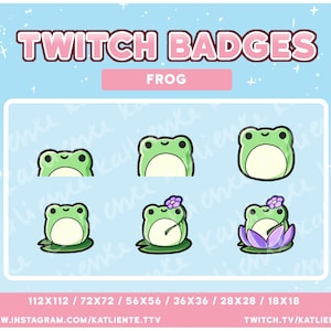 Kawaii Purple Frog Froggy Flower and Lilypad Sub/Bit Badges - Twitch