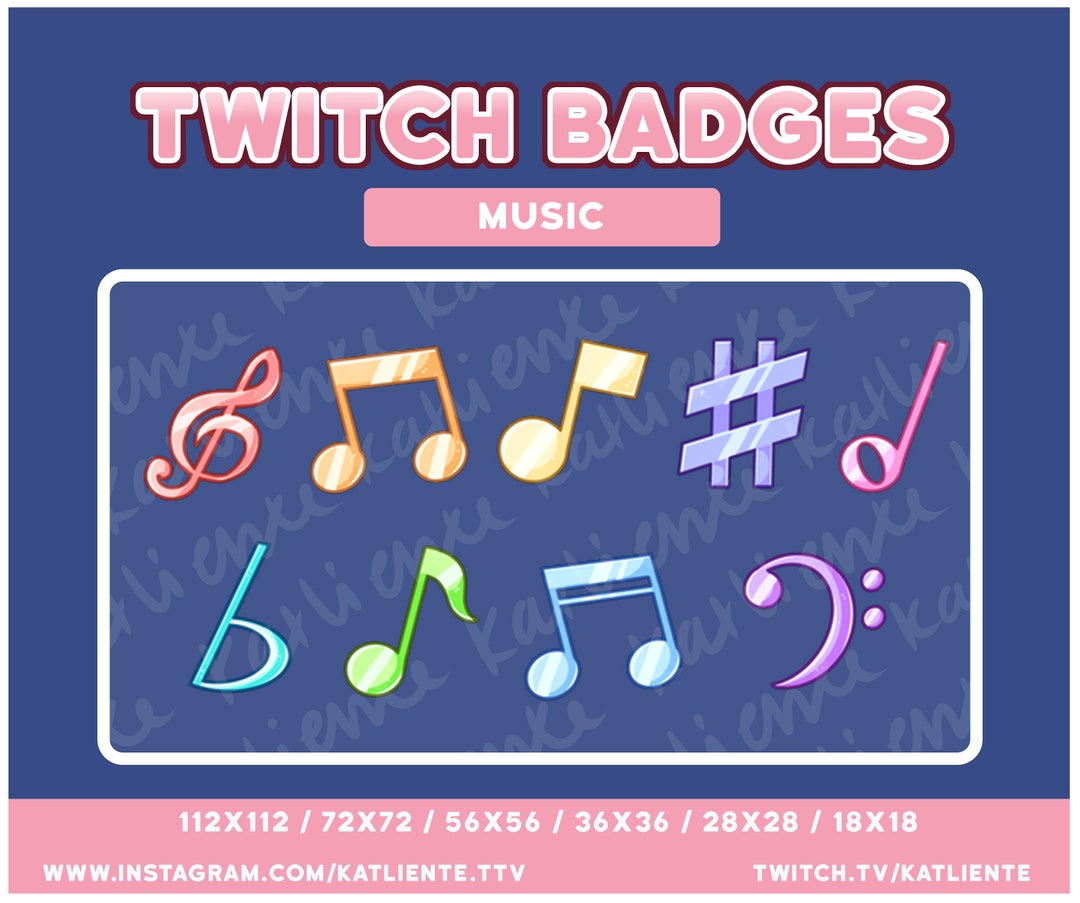 Kawaii Pastel Music Notes Sub/bit Badges for Twitch, Youtube Treble