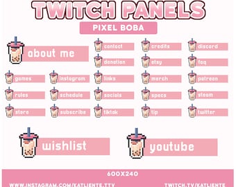 Pastel Pixel Boba Bubble Milk Tea Food Drink Panels for Twitch - 8 bit, Vaporwave, Kawaii, Cute