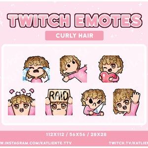 Cute Chibi Girl Emote Pack, Dirty Blonde Brown Short Curly Hair, Brown Eyes, Light Skintone for Streaming - Twitch, Discord, YouTube