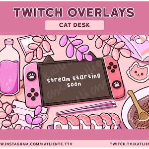Animierte Lofi Cat Schreibtisch Essen Ramen Sushi Switch Twitch Overlays und Szenen - Stream Beginnend, Be Right Back, Stream Ending, Gameplay