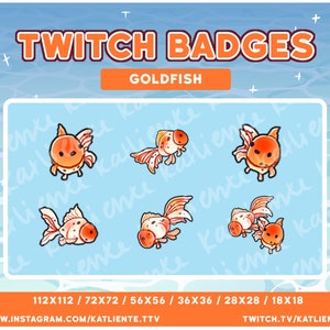 6x Orange and White Goldfish Koi Gold Fish Sea Creature Ocean Pet Animal Sub and Bit Badges - Twitch, Discord