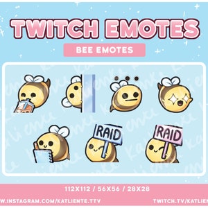 Kawaii Bee Emotes, Raid, Lurk, Boba, Notes, Meh - Twitch, Discord, YouTube | Katliente, Kaliente