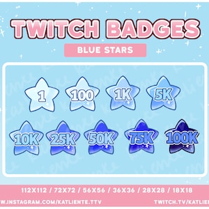 Blue Star Numbered Bit Badge Celestial, Moon, Angel Sub Badges- Twitch