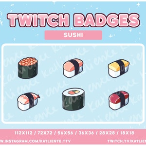 Cute Kawaii Japanese Sushi Nigiri Food Sub and Bit Badges - Twitch Streaming