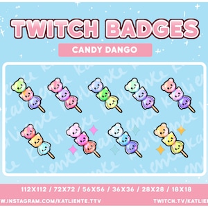 Kawaii Rainbow Candy Dango Japanese Snack Dessert Animal Fruits Sub/Bit Badges- Twitch | Katliente