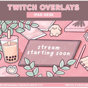Animowane Lofi iPad i Boba Twitch nakładki i sceny W PEŁNI DOSTOSOWYWALNE - Rozpoczęcie transmisji, Zaraz wracam, Zakończenie transmisji, Po prostu czat, Rozgrywka