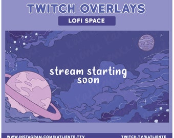 Lofi Outer Space Twitch Overlays and Scenes - Webcam Border, Stream Starting, Be Right Back, Stream Ending, Stream Offline, Just Chatting,