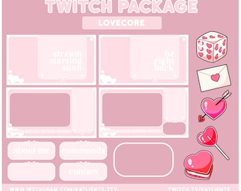 Animated Lofi Lovecore Twitch Overlay Package: Pink Valentine Theme (Customizable)