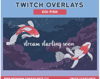 Lofi Koi Fish in the Sky Animated Twitch Overlays and Scenes - Stream Starting, Be Right Back, Stream Ending, Just Chatting