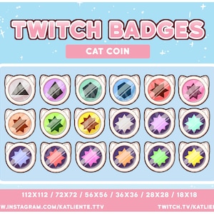 18x WHITE Cat Kitty Coin Catcoin Pet Animal Sub/Bit Badges - Twitch