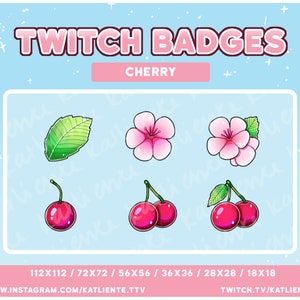 RED Cherry Sakura Plant Kawaii Fruit Flower Basket Sub/Bit Badges for Twitch
