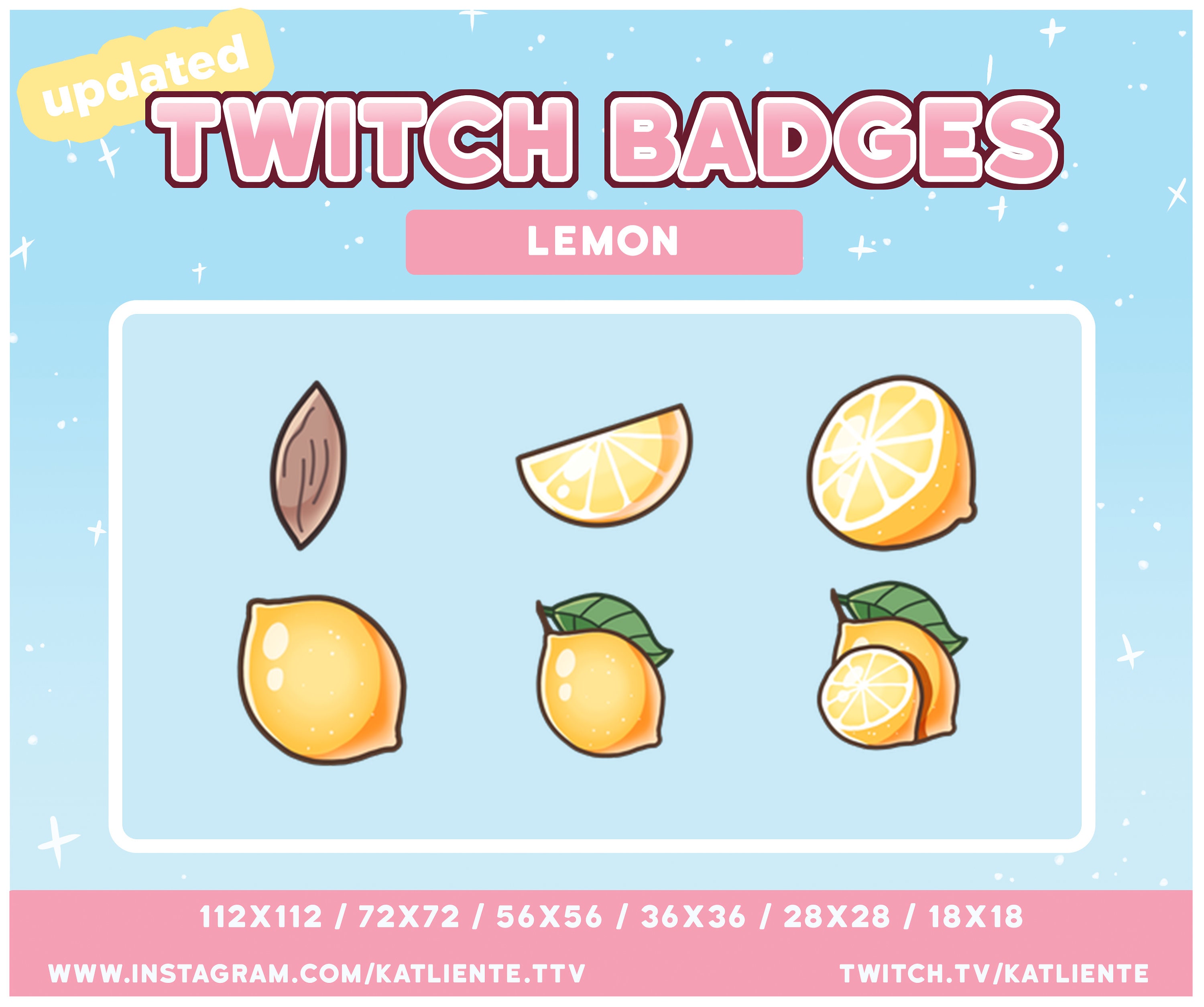 Kawaii Lemon Yellow Fruit Vegetable Food Lemonade Sub/Bit Badges- Twitch