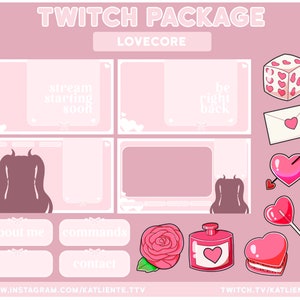 VTUBER FULL Package Animated Lofi Pink Love Core Valentines Twitch Scenes CUSTOMIZABLE - 8 Badges, 28 Panels, 4 Scenes, 2 Overlays