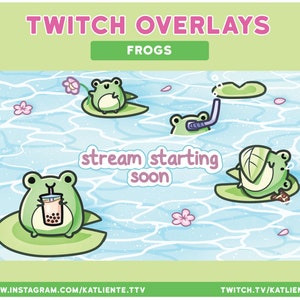 Kawaii Frog Twitch Overlays and Scenes - Stream Starting, Be Right Back, Stream Ending, Just Chatting, Offline