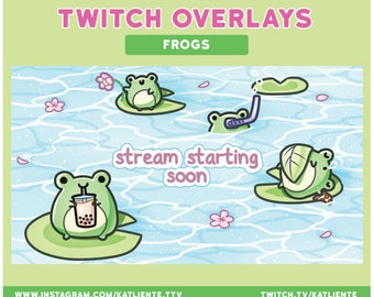 Kawaii Frog Twitch Overlays and Scenes - Stream Starting, Be Right Back, Stream Ending, Just Chatting, Offline