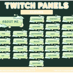 28x GREEN Cute Kawaii Space Celestial Stars Moon and Clouds Twitch Panels - Aesthetic, Retro, Indie