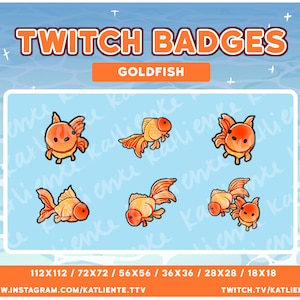 6x Orange Gold Goldfish Koi Fish Sea Creature Ocean Pet Animal Sub and Bit Badges - Twitch, Discord