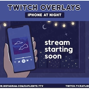 Animierte Lofi Nighttime Iphone Twitch Overlays und Szenen (MEDIUM SKINTONE) - Stream Beginning, Be Right Back, Stream Ending, Just Chatting