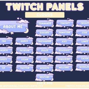 28x BLUE Cute Kawaii Space Celestial Stars Moon and Clouds Twitch Panels - Aesthetic, Retro, Indie