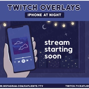 Animated Lofi Nighttime Iphone Twitch Overlays and Scenes (LIGHT SKINTONE) - Stream Starting, Be Right Back, Stream Ending, Just Chatting