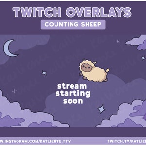 Animierte entzückende Schafe Ziege Celestial Night Moon Twitch Overlays und Szenen - Stream Beginnend, Be Right Back, Stream Ending, Just Chatting