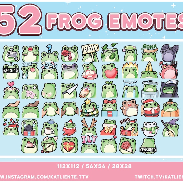 CONJUNTO MASIVO de 51 gestos de ranas Kawaii - Twitch, Discord, YouTube / Katliente