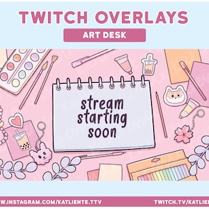 Animated Lofi Artist Desk (PINK) Twitch Overlays and Scenes - Stream Starting, Be Right Back, Stream Ending, Just Chatting, Gameplay