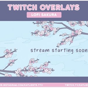 Lofi Sakura Cherry Blossom Twitch Scenes - Webcam Border, Stream Starting, Be Right Back, Stream Ending, Stream Offline, Just Chatting,