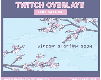 Lofi Sakura Cherry Blossom Twitch Scenes - Webcam Border, Stream Starting, Be Right Back, Stream Ending, Stream Offline, Just Chatting,