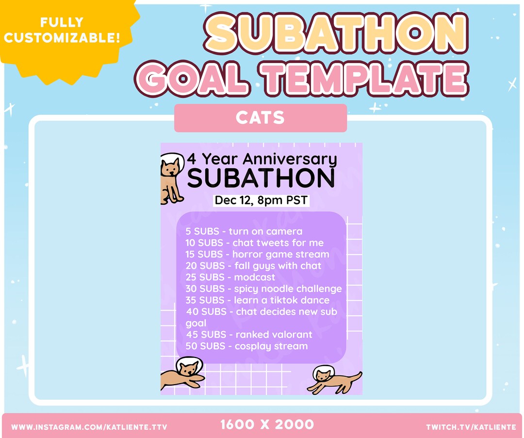 FULLY CUSTOMIZABLE Purple Space Cat Graphic Subathon Goal Etsy