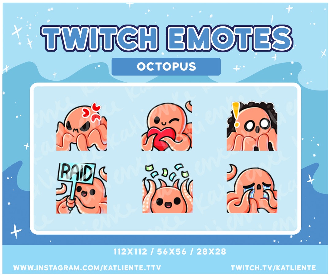 Ocean Emotes Kawaii Coral Orange Ocean Octopus Emotes for Twitch, Discord, Youtube ...
