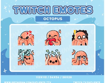 Kawaii Korallen Krake Emotes für Twitch, Discord, YouTube (Instant Download)