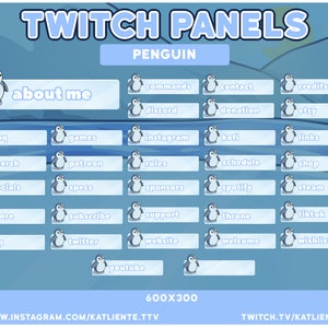 34x ICE BLUE PENGUIN Bird Paneles de animales del Ártico para Twitch Streaming - Kawaii, Vaporwave, Lofi