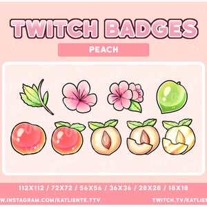 Kawaii Flower Peach Peaches Fruit Flower Sub/Bit Badges for Twitch