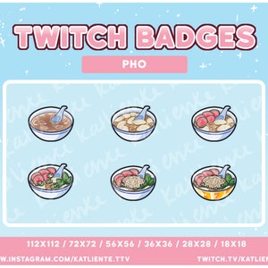 Kawaii Pho Asian Food Sub/Bit Badges Twitch - Ramen, Sushi, Vietnamese Food