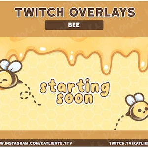 Kawaii Bee Twitch Overlays and Scenes - Stream Starting, Be Right Back, Stream Ending, Offline, Just Chatting | Katliente, Kaliente