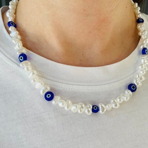 Evil Eye Baroque Pearl Necklace: Beaded Y2k Choker